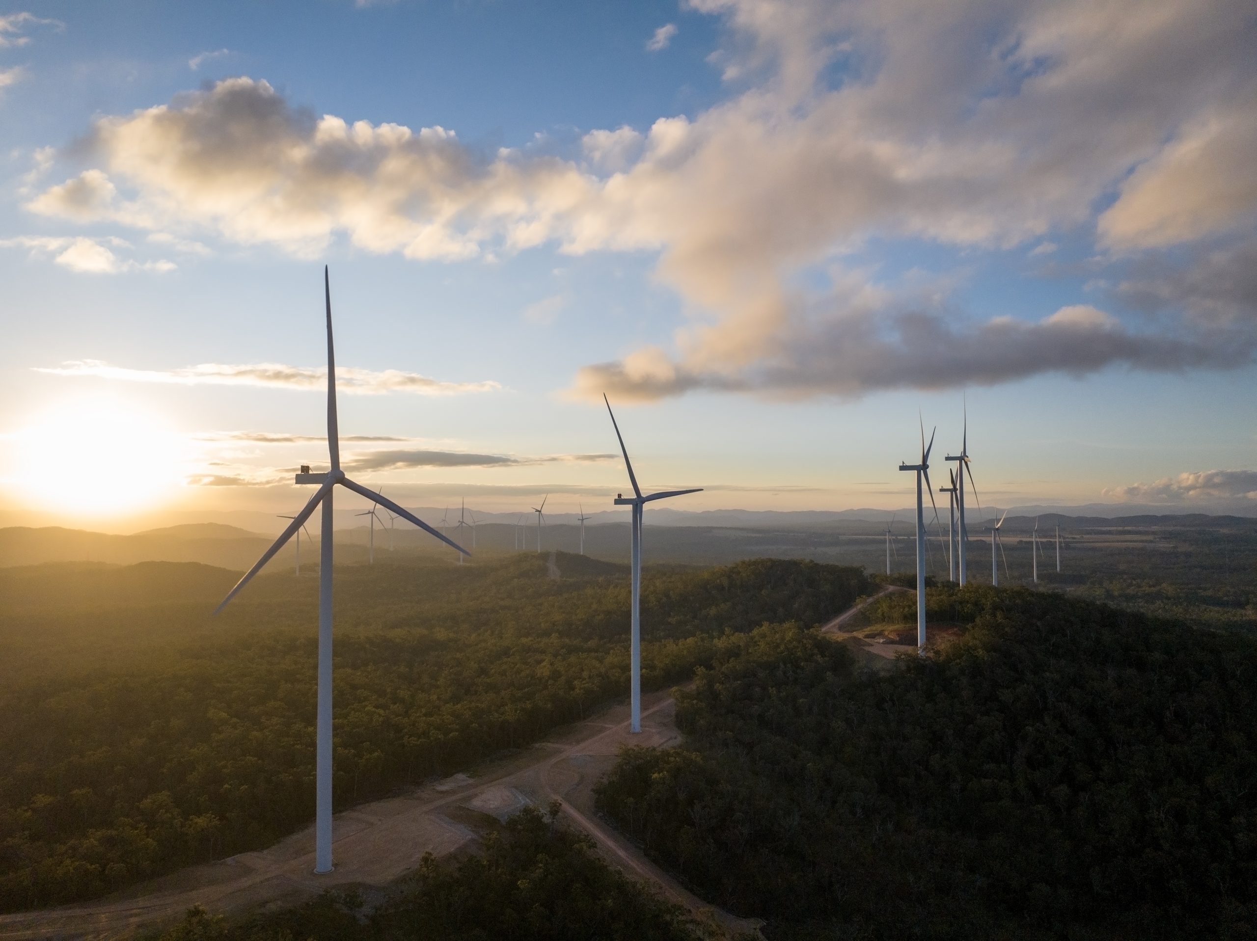 Wind farm at sunset